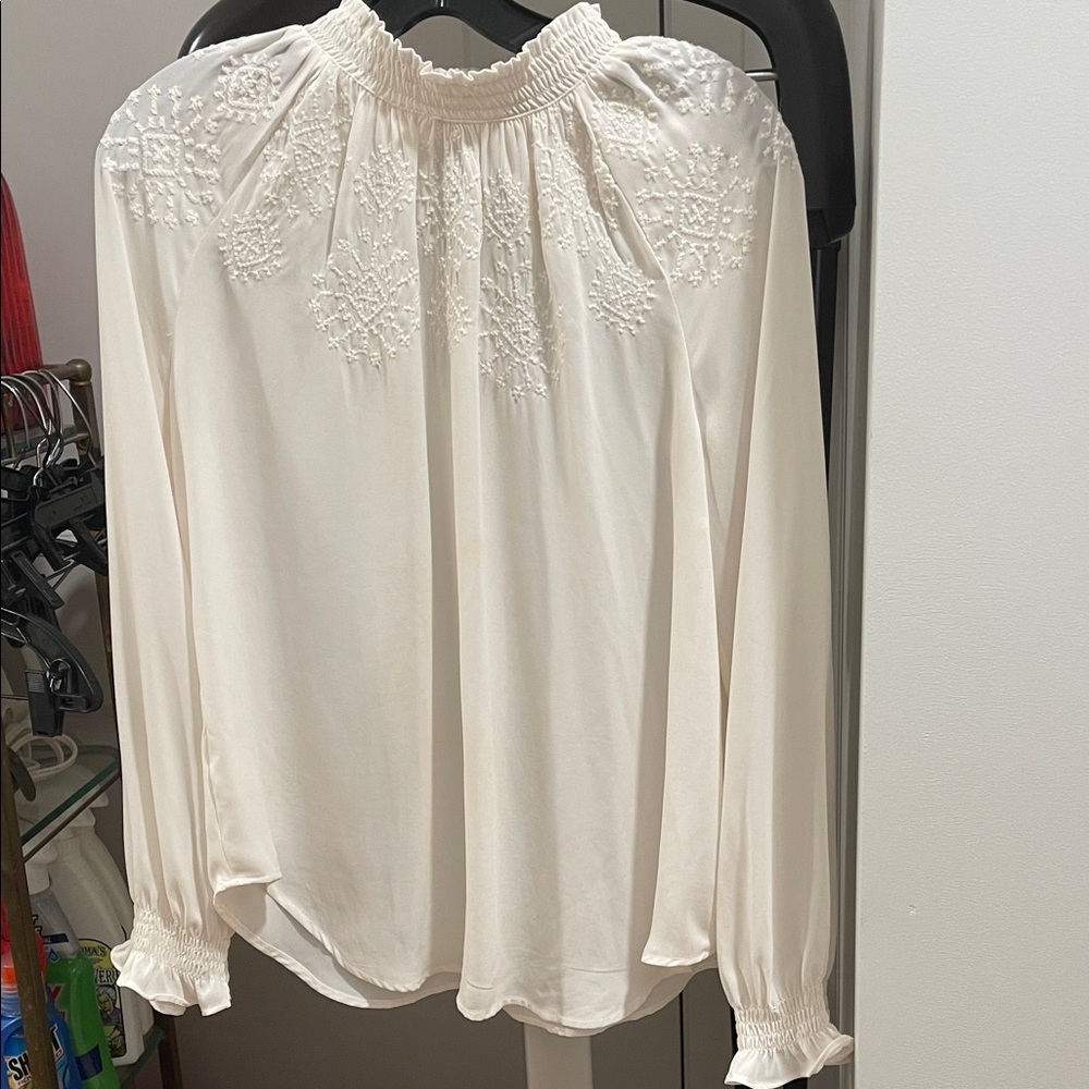 LOFT Cream Embroidered Blouse